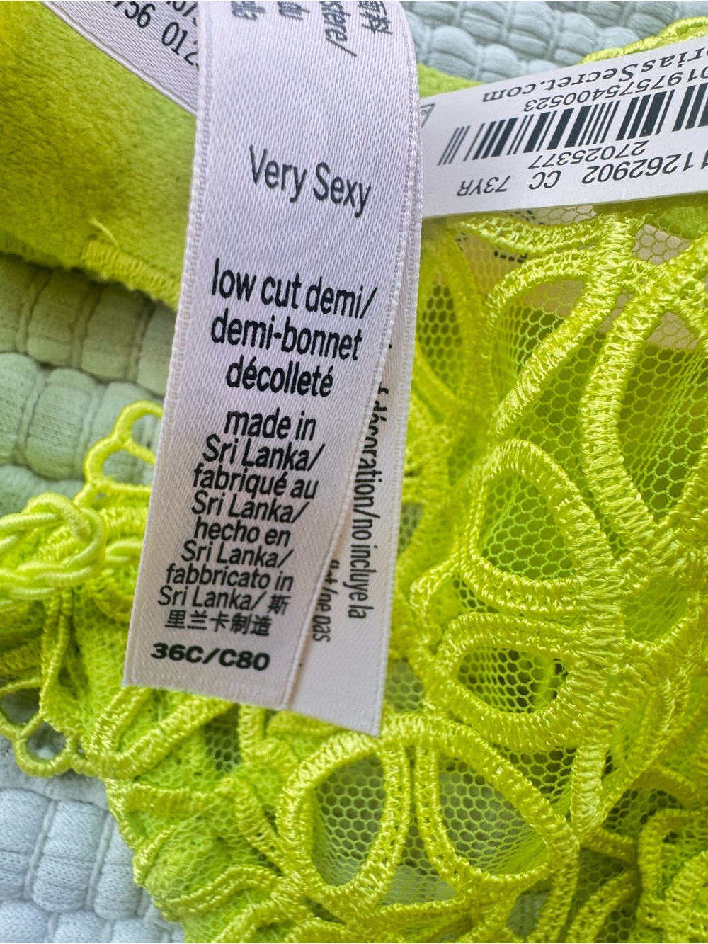 Victoria’s Secret Very Sexy Neon Lace Lingerie Set 36C Large NWT - Picture 9 of 10